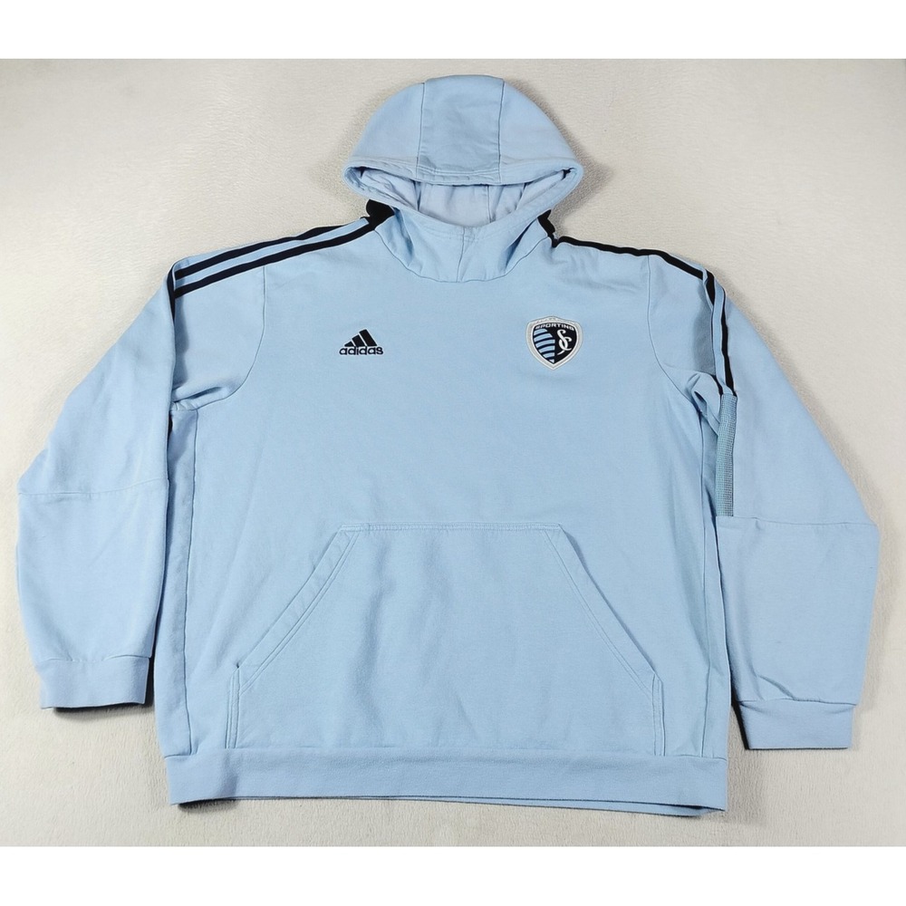 Adidas Hoodie Mens Large Blue Sporting Kansas City MLS Soccer Sweatshirt Active